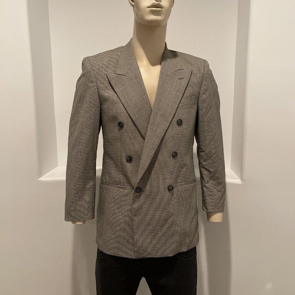 Franco Tassi Men’s Wool  Double Breasted Blazer Sport Coat Black White